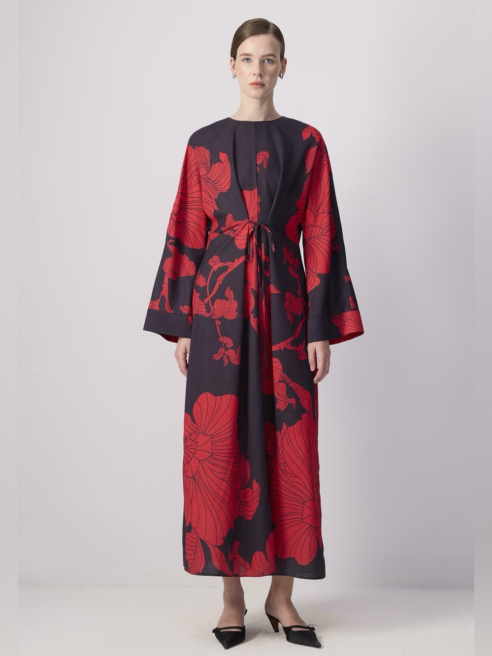 Touché Front Tie Long Sleeve Bold Floral Print Maxi Dress